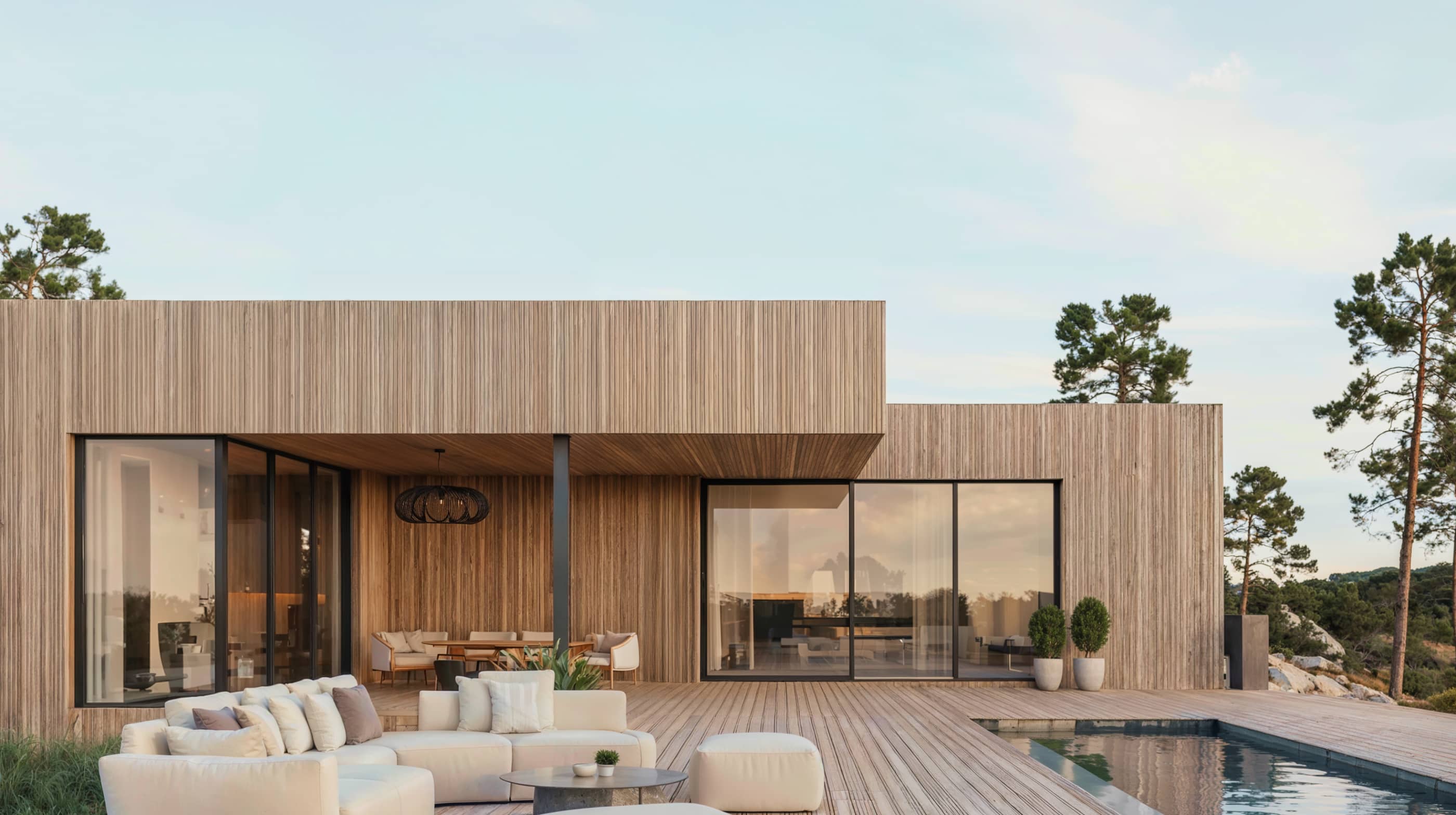 Modern Wooden House With Pool Design Home Geneva